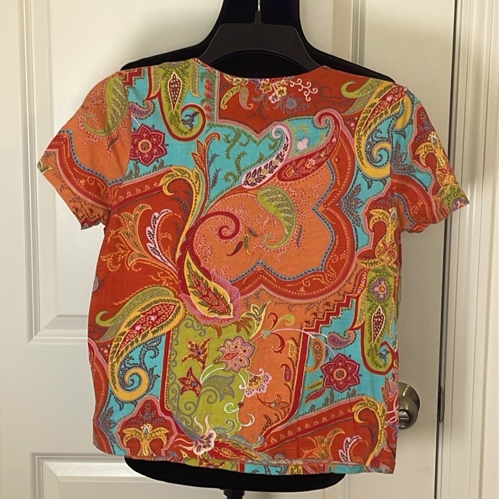 Lauren Ralph Lauren Petite Tshirt Paisley Short Sleeve 100% Cotton Size P/M - Picture 2 of 4